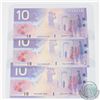 Image 1 : Group Lot of Three 2001 Bank of Canada 3/4 digit RADAR notes, S/N: BEM5375735, FEJ5269625, and BEK69