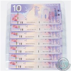 Group Lot of Seven 2005 $10 Bank of Canada 3/4 digit RADAR notes, S/N: FEP4465644, FET3718173, BEV36