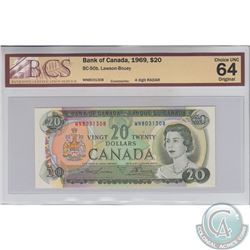BC-50b. 1969 Bank of Canada $20, Lawson-Bouey, 4 digit RADAR, S/N: WN8031308, BCS Certified CUNC-64,
