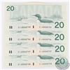 Image 1 : BC-58a. Run of 4 Consecutive 1991 Bank of Canada $20, Thiessen-Crow, EIJ without serifs, S/N: EIJ004