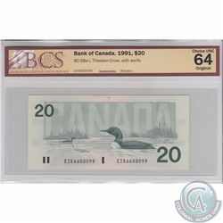 BC-58a-i. 1991 Bank of Canada $20, Thiessen-Crow, ROTATOR, S/N: EIK6600099, BCS Certified CUNC-64, O