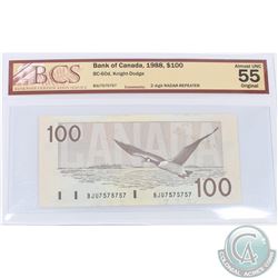BC-60d. 1988 Bank of Canada $100, Knight-Dodge, 2 digit RADAR, S/N: BJU7575757, BCS Certified AU-55,