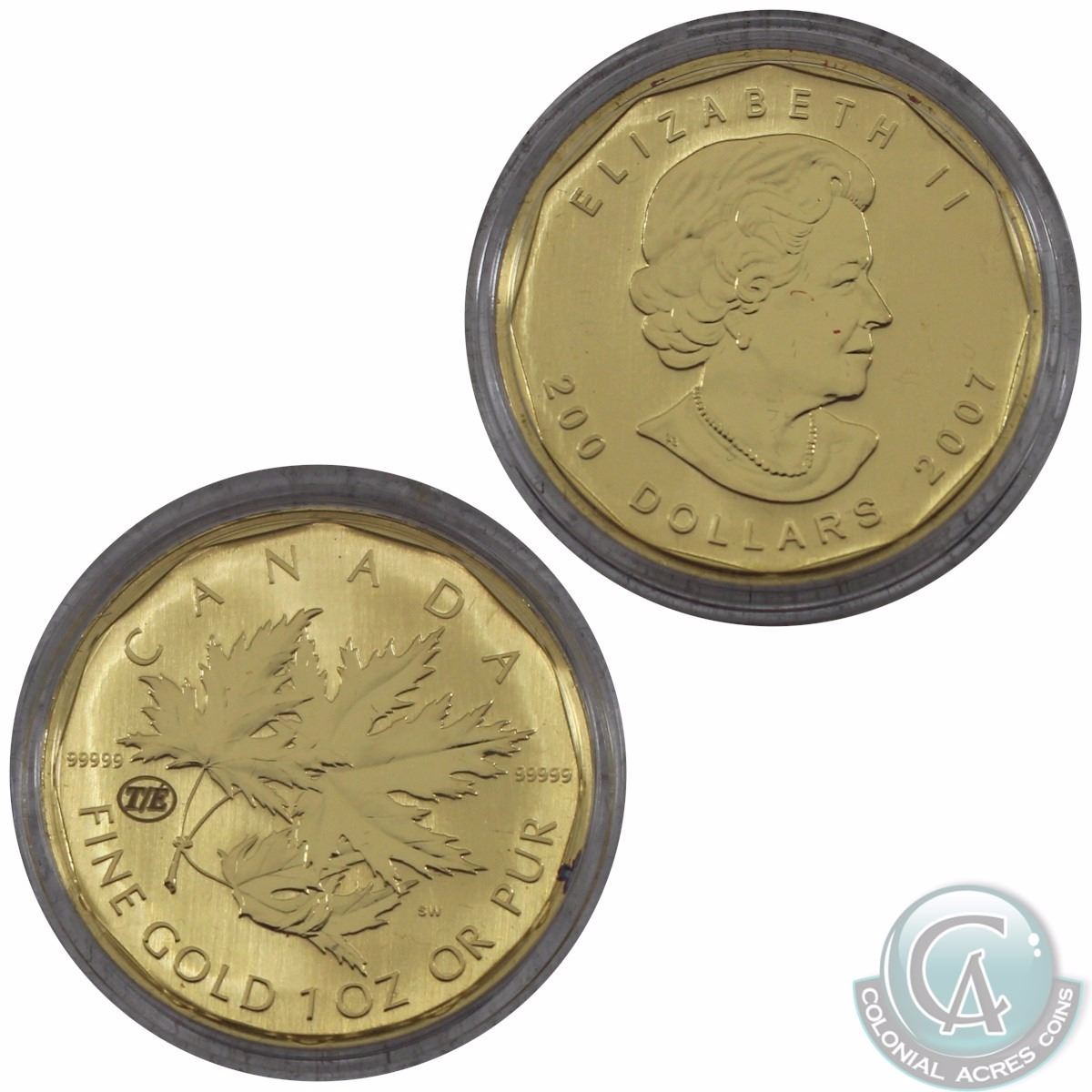 2007 Canada .99999 200 Gold Maple Leaf Test token coin with Privy Mark