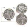 Image 1 : Lot of 1996, 1998 & 1999 Canada 1oz .9999 Fine Silver Maple Leaf coins (TAX Exempt). 3pcs