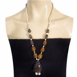 Petrified Wood Opal Hand-Made Diamond Polished Necklace