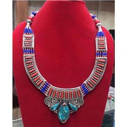 Tibet Hand Made Turquoise, Coral, Lapis Lazuli Necklace