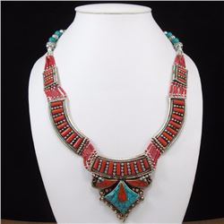 Tibet Hand Made Natural Turquoise & Coral Necklace