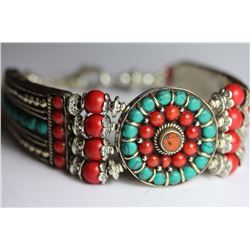 Tibet Hand Made Turquoise & Coral  Bracelet