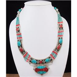 Tibet Hand Made Natural Turquoise & Coral Necklace