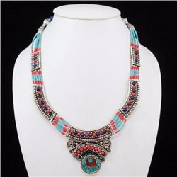 Tibet Hand Made Turquoise, Coral, Lapis Lazuli Necklace