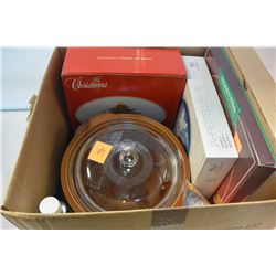 BOX OF CROCK POT AND NEW DISHES ETC