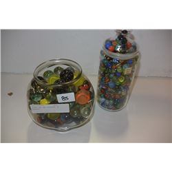 GLASS JAR AND FISHBOWL OF MARBLES