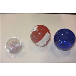 THREE ART GLASS PAPER WEIGHTS