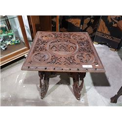 HIGHLY CARVED ASIAN MAHOGANY OCCASIONAL TABLE