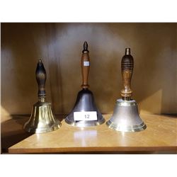 3 BRASS SCHOOL BELLS