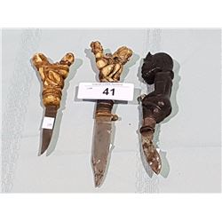 3 KNIVES W/FIGURAL HANDLES