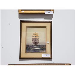 ORIGINAL WATERCOLOUR OF A SAILING SHIP SIGNED 11" X 13"