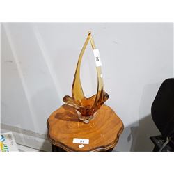 SIGNED CHALET AMBER GLASS BASKET 17"H