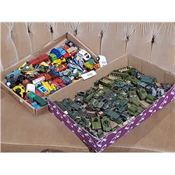 TRAY OF DIECAST CARS, TRAY DIECAST ARMY VEHICLES