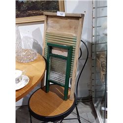 2 VINTAGE WASHBOARD, 1 GLASS AND 1 TIN