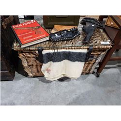 VINTAGE PICNIC BASKET W/RAWHIDE FASTENERS 17" X 29" X 18"
