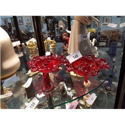 PAIR RUBY GLASS CANDLE HOLDERS
