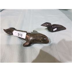 2 CARVED SOAPSTONE FIGURES SIGNED