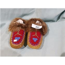 PAIR NATIVE BEADED MOCCASINS FUR LINED