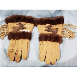 NATIVE PAINTED LEATHER GLOVES SIGNED