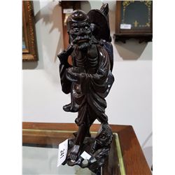ASIAN CARVED WOOD FIGURE W/IVORY ACCENTS