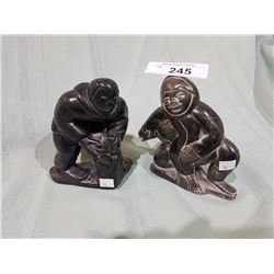 2 SIGNED CARVED SOAPSTONE FIGURES