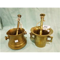 2 LARGE BRASS MORTAR & PESTLES