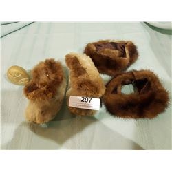 PAIR MUKLUKS, FIR CUFFS & SOAPSTONE CARVING