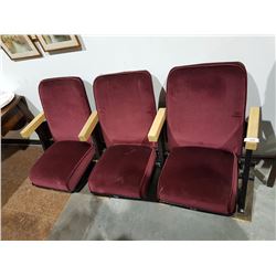 SET OF 3 THEATRE SEATS FROM LORD STANLEY THEATRE VANCOUVER 1940'S
