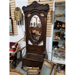 VICTORIAN OAK HALL STAND 7'H X 36"W