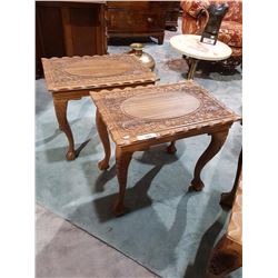PAIR HIGHLY CARVED BALL IN CLAW FOOT END TABLES