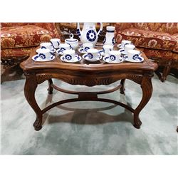 HIGHLY CARVED TEA SERVICE TABLE W/REMOVABLE GLASS TRAY
