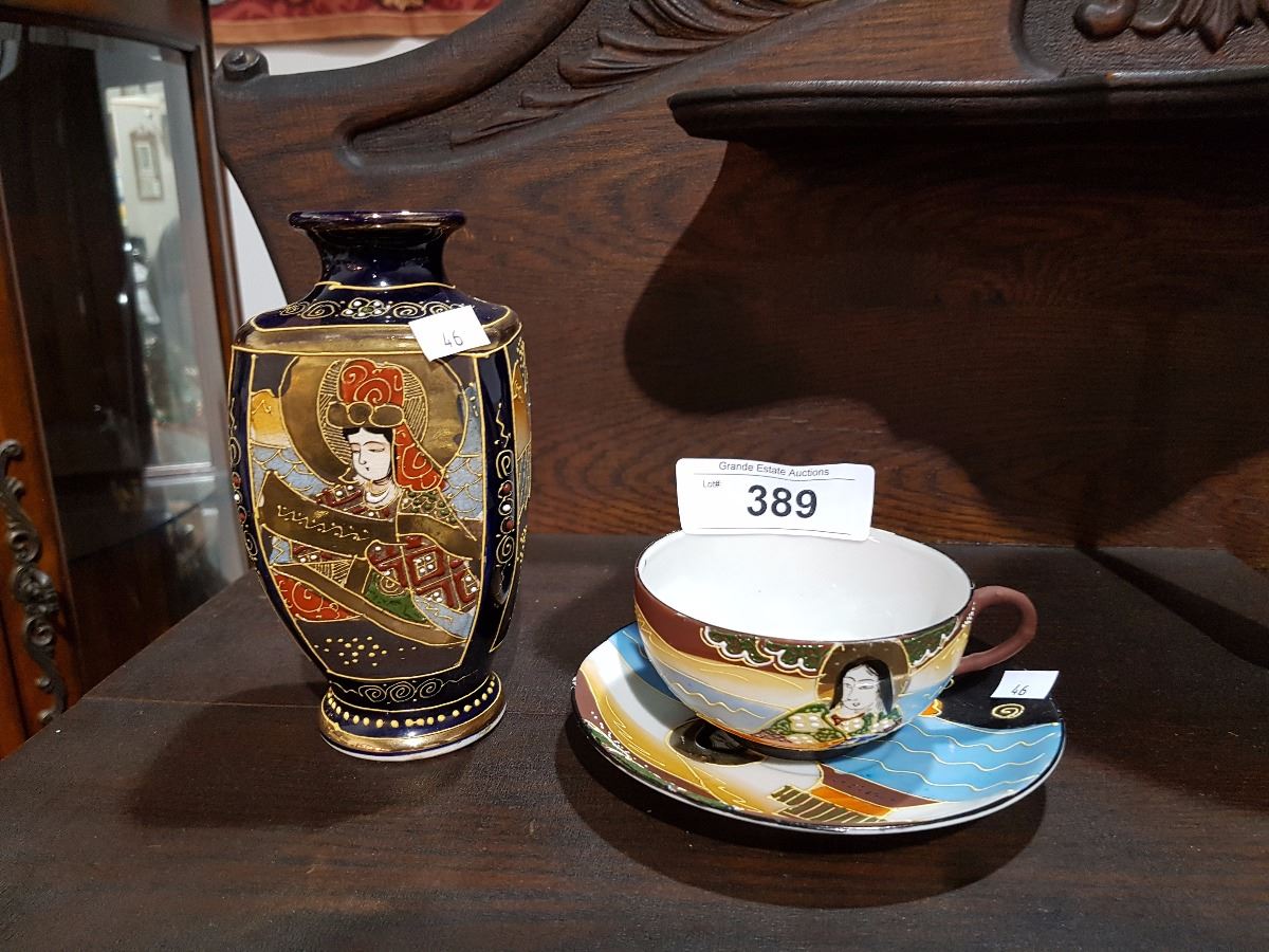 SATSUMA VASE & TEACUP & SAUCER