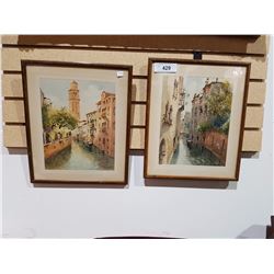 PAIR ORIGINAL WATERCOLOUR PAINTINGS OF VENICE SIGNED