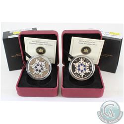 RCM Lot of 2x 2010 Canada $20 Fine Silver Coins: Tanzanite Crystal Snowflake & Blue Crystal Snowflak