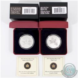 RCM Issue: 2011 Canada $10 Maple Leaf Forever & 2013 $10 Maple Leaf Fine Silver Coins. 2pcs (TAX Exe