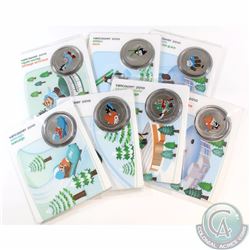 RCM Lot: 7x 2010 Vancouver Olympic Mascot 50-cent Coin sealed in picturesque display. This lot inclu