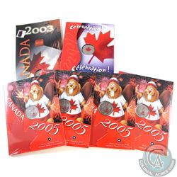 RCM Lot: 6x Canada Day Coloured 25-cents in colourful display cards. You will receive 1x 2003, 1x 20