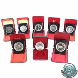 RCM Lot: 8x Canada Cased Silver Commemorative Dollars from 1972 to 1979. 8pcs.