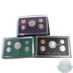 United States: Lot of 3x Proof Sets Dated 1993, 1996 Silver & 1997 in all Original Packaging. 3pcs