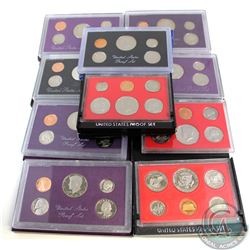 United States: Lot of 10x USA Proof Sets Dated 1980-1985, 1987, 1991, 1993 & 1993 Silver. 10pcs (som