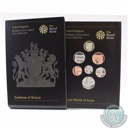 Royal Mint Issue: 2008 United Kingdom 7-Coin Emblems of Britain Royal Shield of Arms BU Set.