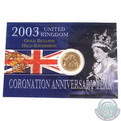 Royal Mint Issue: 2003 United Kingdom Coronation Anniversary Year 22K Gold Bullion Half Sovereign in