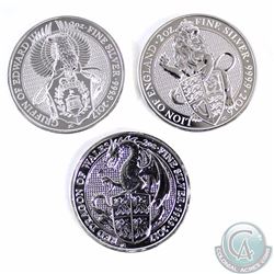 Royal Mint Issue: Lot of 3x United Kingdom Queen's Beasts 5 Pound 2oz .9999 Fine Silver Coins. You w