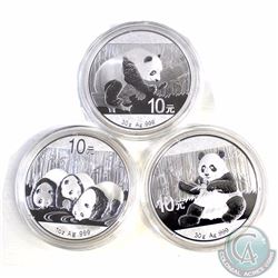 China Mint Issue: Lot of 3x .999 Fine Silver China Pandas Encapsulated Dated 2013, 2016 & 2017 (Caps